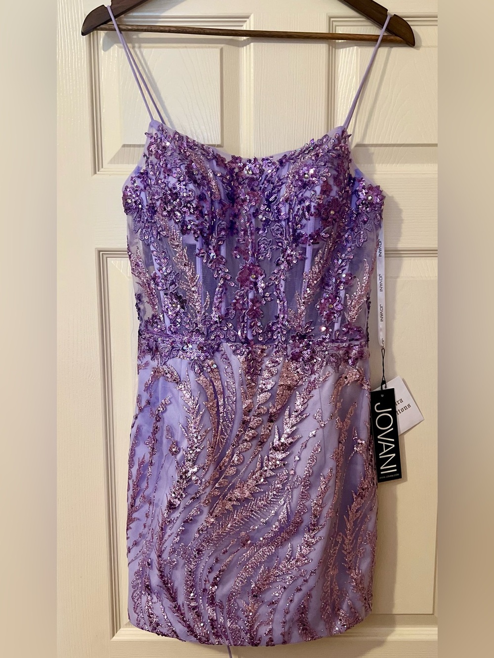 Jovani 21683A Lilac Beaded Spaghetti-Strap Dress